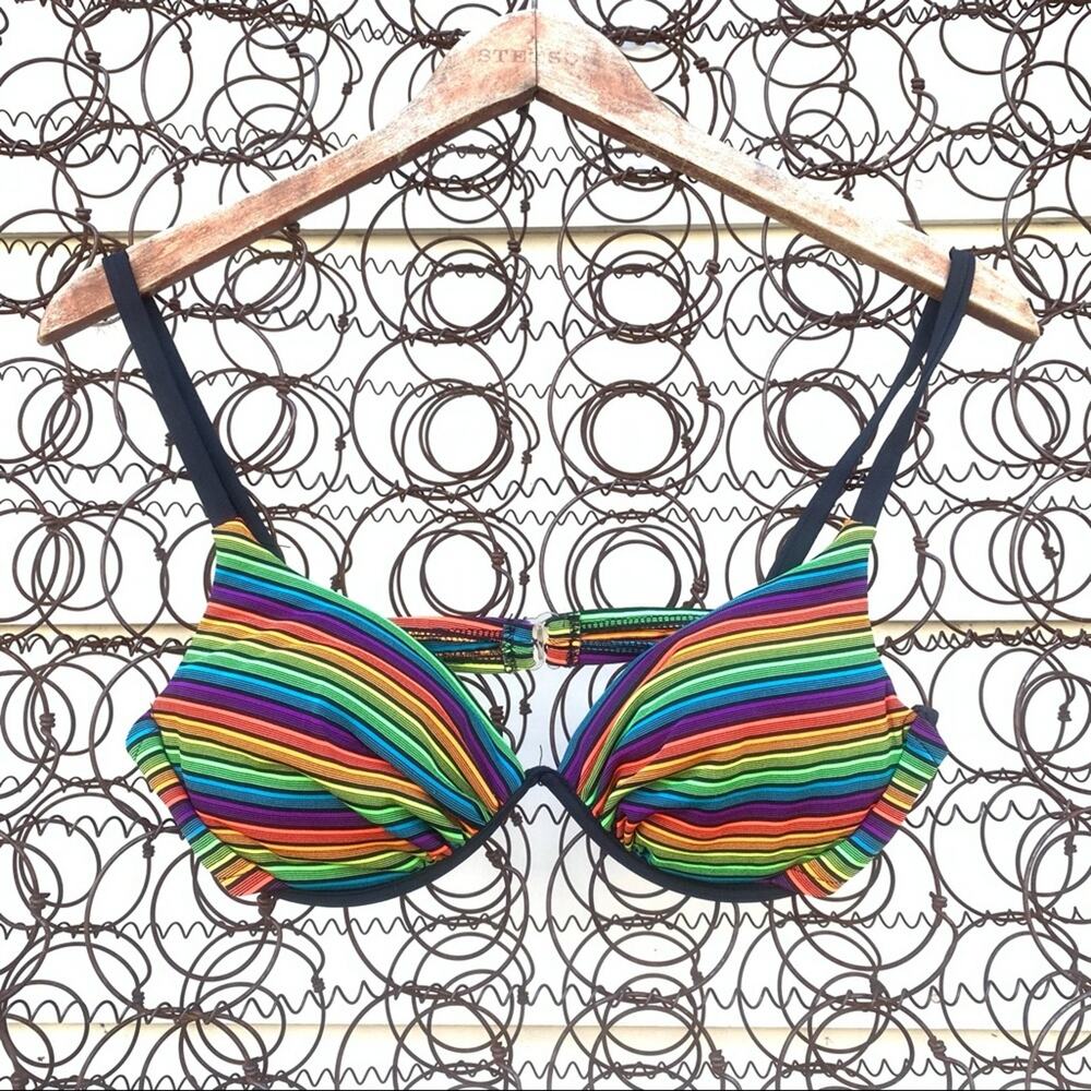 Vintage 90s Catalina neon rainbow stripe underwire bikini top